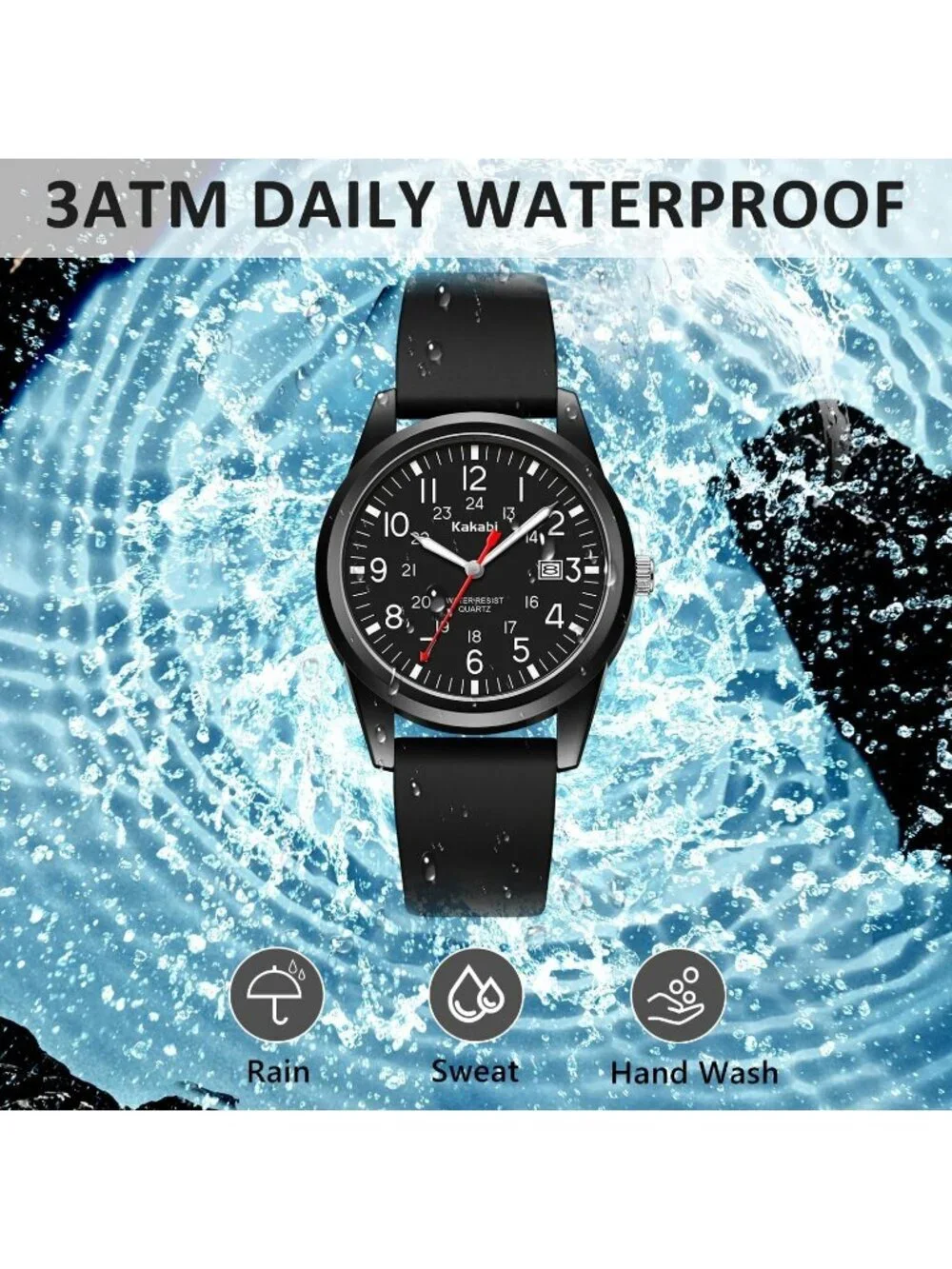 Men's All Black Comfortable Silicone Strap Unisex Military Analog Casual Watch